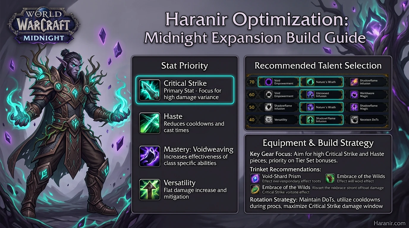 Haranir class optimization guide - stat priority enchants consumables and Mythic plus raid build strategy